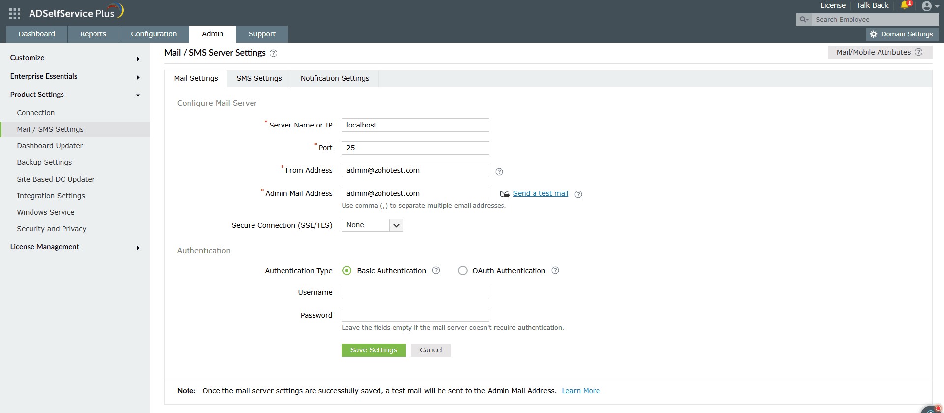 config_mail Mail server settings