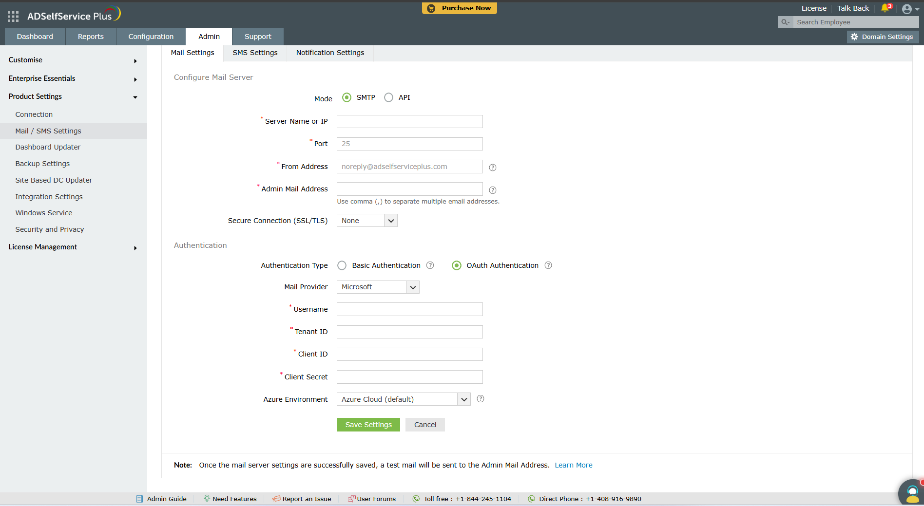Mail server settings
