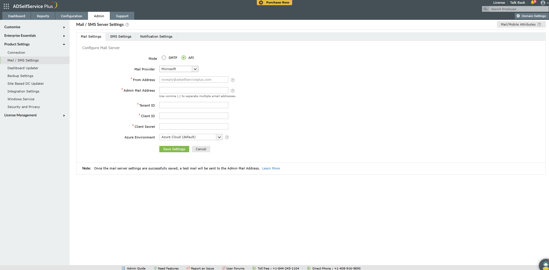 Mail server settings